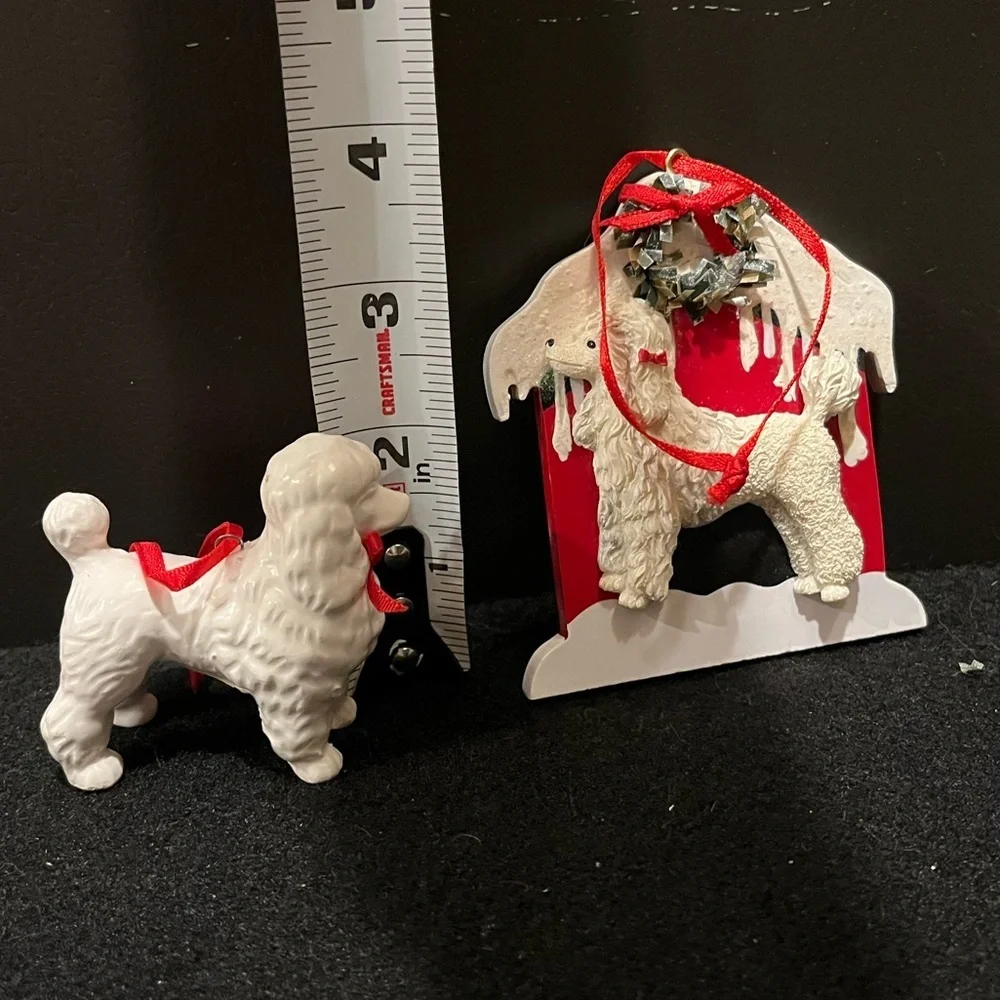 Vintage Holiday Poodle Ornament Set - Red and White